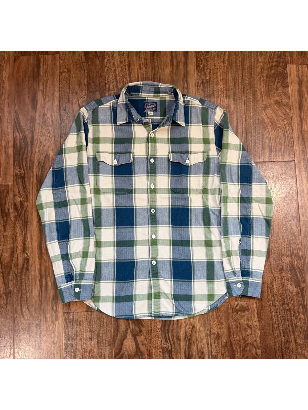 J.Crew Sportsmens Outfitter Flannel Shirt Mens M Blue Green Plaid Workshirt